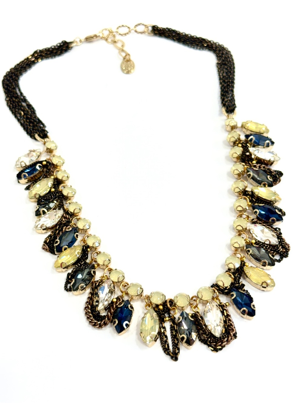 Stella & Ruby Signed Crystal Statement Necklace Bronze Navy NWT